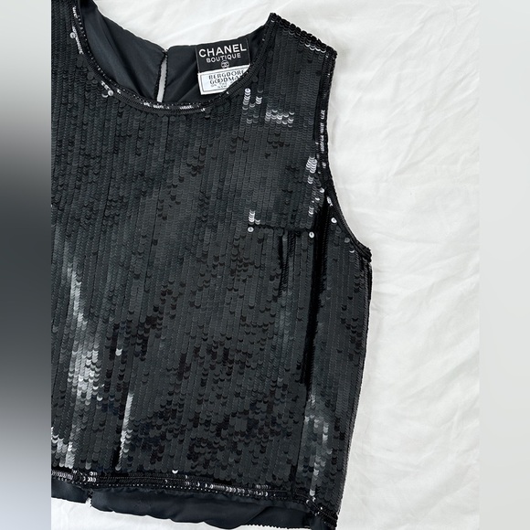 Chanel Vintage Black Sequin Hook Eye Women's Sleeveless Top Bergdorf Goodman NYC - Picture 9 of 15
